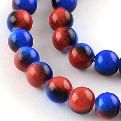 FireBrick Two-Color Baking Painted Glass Bead Strands, Round, FireBrick, 8mm, Hole: 1.3~1.6mm, about 104pcs/strand, 32.7 inch