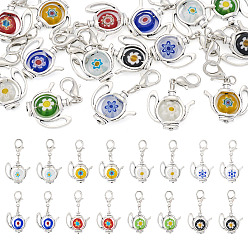 Couleur Mélangete 16 pcs 8 style fait à la main millefiori lampwork et pendentifs en alliage, avec alliage homard fermoirs pince, couleur mixte, 41mm, 2 pcs / style