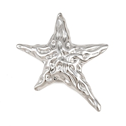 Stainless Steel Color 304 Stainless Steel Pendants, Hammered Starfish Charms, Stainless Steel Color, 49.5x43x5mm, Hole: 1.4mm