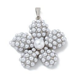 Платина Стойки обшивки латунные подвески, с пластмассовой жемчужиной abs, долговечный, без свинца и без кадмия, цветок, платина, 35.5x35.5x9 мм, отверстие : 3.6x6 мм