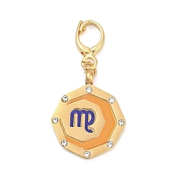 Дева 304 подвеска из эмали из нержавеющей стали, с четким кубического циркония, восьмиугольник с созвездиями, золотые, Дева, 35.5 мм
