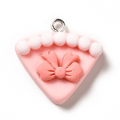Pink Непрозрачные подвески смолы, с платиновыми тоновыми железными петлями, имитация еды, торт очарование, розовые, 24x24x8 мм, отверстие : 2.2 мм