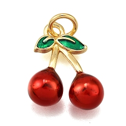 Вишня Латунь эмаль подвески, с целью перехода в кольце, без кадмия и без свинца, долговечный, реальный 18 k позолоченный, стойки покрытие, фруктовое очарование, вишня, 16x12.5x5.5 мм, отверстие : 3.5 мм