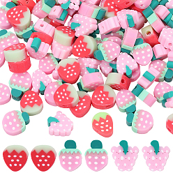 (52) Непрозрачная лаванда Бусины из полимерной глины , виноград и клубника, разноцветные, 10~12x8~10x4~5 мм, отверстие : 1~1.6 мм, 60 шт / стиль