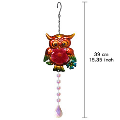 Сова Металлические подвесные украшения, стеклянные каплевидные кисточки-ловцы солнца для сада, подвесные украшения на открытом воздухе, сова, 390 мм