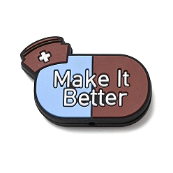 Коричневый Силиконовые бусины, слово сделать это лучше, фокусные бусы, кофе, 28.5x41.5x7 мм, отверстие : 3 мм