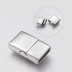 Stainless Steel Color Tarnish Resistant 304 Stainless Steel Magnetic Clasps with Glue-in Ends, Rectangle, Smooth, Stainless Steel Color, 20x13x5.5mm, Hole: 3x10.5mm