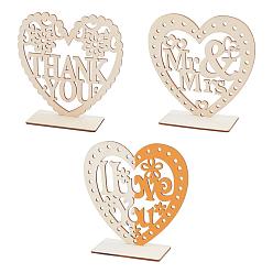 BurlyWood 3 Sets 3 Style Density Board Display Decorations, Valentine's Day, Ornament Gift, Heart with Word, BurlyWood, 15x15x0.25cm, Setting: 9.7x5x0.25cm, 1 set/style