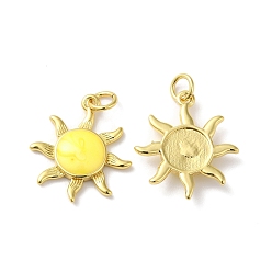 Желтый Подвески из латуни с эмалью в стойку, с целью перехода в кольце, без свинца и без кадмия, очарование солнца, реальный 18 k позолоченный, желтые, 20x17.5x3.5 мм, отверстие : 3.5 мм
