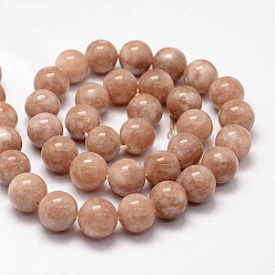 White Jade Natural White Jade Beads Strands, Imitation Sunstone, Dyed, Round, Coral, 8mm, Hole: 1mm, about 48pcs/strand, 14.5 inch