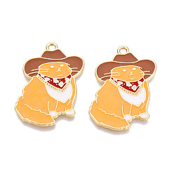 Verge D'or Pendentifs en émail , or, breloque chat avec chapeau, verge d'or, 32x24x2mm, Trou: 1.8mm