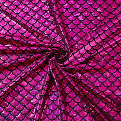 Magenta Sparkly Hologram Spandex Mermaid Printed Fish Scale Fabric, Stretch Fabric, Magenta, 100x150x0.03cm