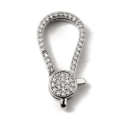 Платина Застежки-клешни из прозрачной латуни с кубическим цирконием, без кадмия, без никеля и без свинца, плоско-круглые, платина, 27.5x13.5x5.5 мм, отверстие : 3x2 мм