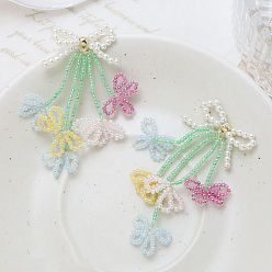 Colorful Glass Seed Braided Beaded Big Pendant, Butterfly Charms, Colorful, 65x45mm