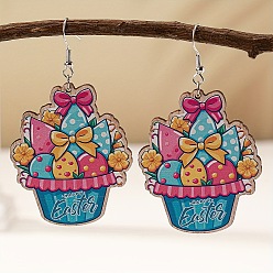 Цветок Деревянные серьги-подвески с пасхальным мультяшным рисунком, платина, цветок, 71x42 мм