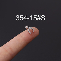 Другие 316l серьги-гвоздики из нержавеющей стали с микропаве из кубического циркония, цвет нержавеющей стали, подкова, 6 мм, штифты : 1.2 мм