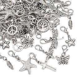 Античный Серебристый & Платиновый 12шт 6 стиль сплав подвесные украшения, Сплав с застежками когтя омара, разнообразные, старинное серебро и платина, 25~51 мм