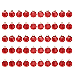 Scorpio Alloy Enamel Pendants, Flat Round with Constellation, Light Gold, Red, Scorpio, 15x12x2mm, Hole: 1.5mm, 50pcs/Box