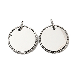 Нержавеющая Сталь Цвет Не тускнеющие 304 подвески из нержавеющей стали, с целью перехода в кольце, плоский круглый шарм, цвет нержавеющей стали, 18x1.5 мм, отверстие : 5 мм