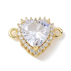 Прозрачный Подвески-шармы в виде сердечек из латуни с микропаве и кубическим цирконием, инкрустированные стеклянными звеньями., реальный 18 k позолоченный, стойки покрытие, долговечный, без кадмия и без свинца, прозрачные, 14.5x19.5x7.5 мм, отверстие : 1.6~1.8 мм