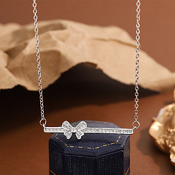 Нержавеющая Сталь Цвет Подвеска в виде бантика из латуни с микропаве из прозрачных кубических цирконий 304 цепочка из нержавеющей стали для женщин, цвет нержавеющей стали, 15.75 дюйм (40 см)