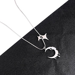 Нержавеющая Сталь Цвет 201 Подвески из нержавеющей стали в виде луны и звезды для женщин и мужчин, без потускнения, цвет нержавеющей стали, 23.62 дюйм (60 см)