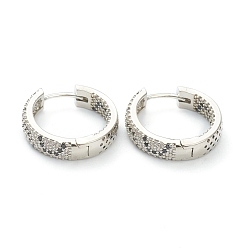 Real Platinum Plated Brass Micro Pave Cubic Zirconia Huggie Hoop Earrings, Ring, Black, Real Platinum Plated, 20x20.5x5mm, Pin: 1mm
