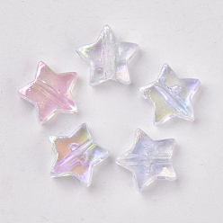 Klar ab Transparente Kunststoffperlen, ab Farbe plattiert, Stern, klar ab, 11x11x4 mm, Bohrung: 1.6 mm, ca. 2150 Stk. / 500 g