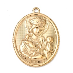 Oro Religión 201 colgantes de acero inoxidable, óvalo con dijes del Santo Grial de la Reina del Cielo, dorado, 36x26x3 mm, agujero: 2.5 mm