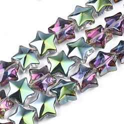 Green Plated Electroplate Glass Beads Strand, Half Plated, Star, Green Plated, 11.5~12.5x13x7mm, Hole: 1mm, about 55~56pcs/strand, 23.62 inch~ 25.20 inch(60~64cm)