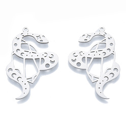 Нержавеющая Сталь Цвет Не тускнеющие 201 подвески из нержавеющей стали, змеиный амулет с луной, цвет нержавеющей стали, 39x26x1 мм, отверстие : 1.5 мм