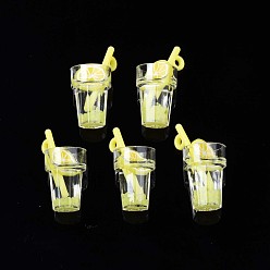 Лимон Подвески из смолы с имитацией фруктового чая, серебристая пудра и полимерная глина внутри, с акриловой чашкой, лимонный узор, 25~28.5x12.5 мм, отверстие : 1.8 мм