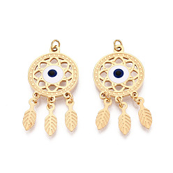 Темно-Синий 304 нержавеющей стальной эмали подвески, паутина с пером, с целью перехода в кольце, ионное покрытие (ip), реальный 18 k позолоченный, темно-синий, 33x16x2 мм, отверстие : 2.8 мм