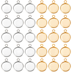 Real Gold Plated & Stainless Steel Color 40Pcs 2 Styles 304 Stainless Steel Pendant Cabochon Settings, Plain Edge Bezel Cups, Flat Round, Real Gold Plated & Stainless Steel Color, Tray: 12mm, 17.5~18x14x2mm, Hole: 2.2~2.4mm, 20pcs/style