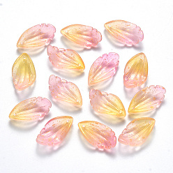 Оранжевый Осенняя тема двухцветная роспись распылением стеклянных подвесок, с блеском порошок, матовые, лист, оранжевые, 22.5x12.5x5.5 мм, отверстие : 1 мм