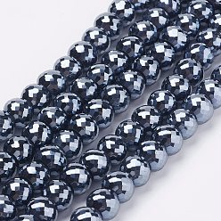 Hematite Plated Electroplate Glass Bead Strands, Full Plated, Faceted Rondelle, Hematite Plated, 8x6mm, Hole: 1mm, about 39pcs/strand, 7.8 inch(20cm)