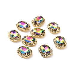 Вулкан Овал пришиваем стразами, граненый стеклянный горный хрусталь, многожильных ссылки, с оправой из латуни золотистого цвета со стразами, вулкан, 17.5x14x7 мм, отверстие : 1 мм