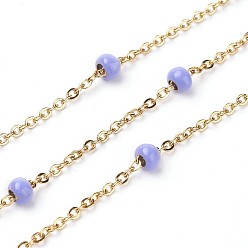 Лиловый Ионное покрытие (ip) 304 кабельные цепи из нержавеющей стали, с бисером, эмаль и шпуля, пайки, Плоско-овальные, сирень, 4.9x3.4 мм, около 32.8 футов (10 м) / рулон