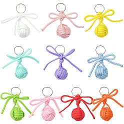 Mixed Color 10Pcs Polyester & Spandex Keychains, with 304 Stainless Steel Rings, Stainless Steel Color, Mixed Color, 83mm