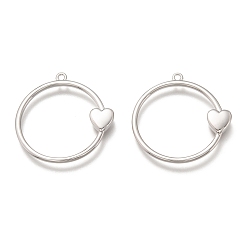 Платина Латунные подвески, долговечный, кольцо с сердцем, платина, 28.5x28x2.8 мм, отверстие : 1.5 мм