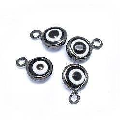 Черный Цвет Металла Подвески ручной работы сглаз, с латунной фурнитурой , плоско-круглые, чёрные, металлический черный , 10x6.5x3 мм, отверстие : 1.5 мм