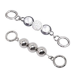 Platinum 2Pcs 2 Styles Bag Strap Chains Extender, Iron Beads & Polymer Clay Rhinestone Beads & Spring Gate Ring, for Bag Straps Replacement Accessories, Platinum, 14~14.5cm, 2 Styles, 1pcs/style, 2pcs/set