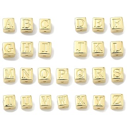 Настоящее золото 18K Латунные бусины, без кадмия и без свинца, долговечный, стойки покрытие, куб с письмом, реальный 18 k позолоченный, 6x6x6 мм, отверстие : 1.8 мм