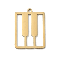 Золотой 201 подвески из нержавеющей стали, Подвески в виде клавиш пианино, золотые, 21x15x1 мм, отверстие : 1.4 мм