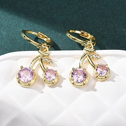 Настоящее золото 18K Серьги-подвески из вишневой латуни с микропаве из кубического циркония., стойки покрытие, долговечный, без свинца и без кадмия, реальный 18 k позолоченный, 29x14 мм