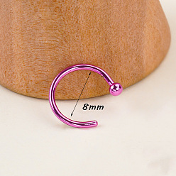 Ring Стиль бохо 304 кольца для носа в форме круглой/подковообразной штанги из нержавеющей стали, фуксиново-красные, кольцо, 8 мм