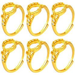 Золотой 6компоненты регулируемых латунных колец для пальцев, кольцо с кристаллами и стразами, золотые, размер США 7 1/2 (17.7 мм), лоток : 8.3 мм