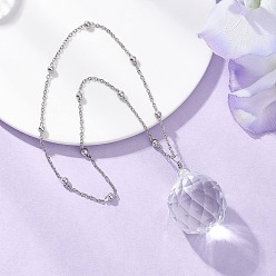 Платина Стеклянные круглые окна висят ловцы солнца, с латунными кабельными цепями для наружного и садового декора, платина, 236 мм