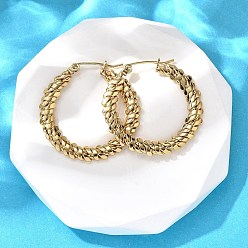 Золотой Серьги из 201 нержавеющей стали, с 304 штифтов из нержавеющей стали, вакуумное покрытие pvd, плоско-круглые, золотые, 30.5x2 мм