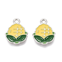 Platino Colgantes de la aleación del esmalte, encantos de maíz, Platino, 15x12x1 mm, agujero: 1.6 mm